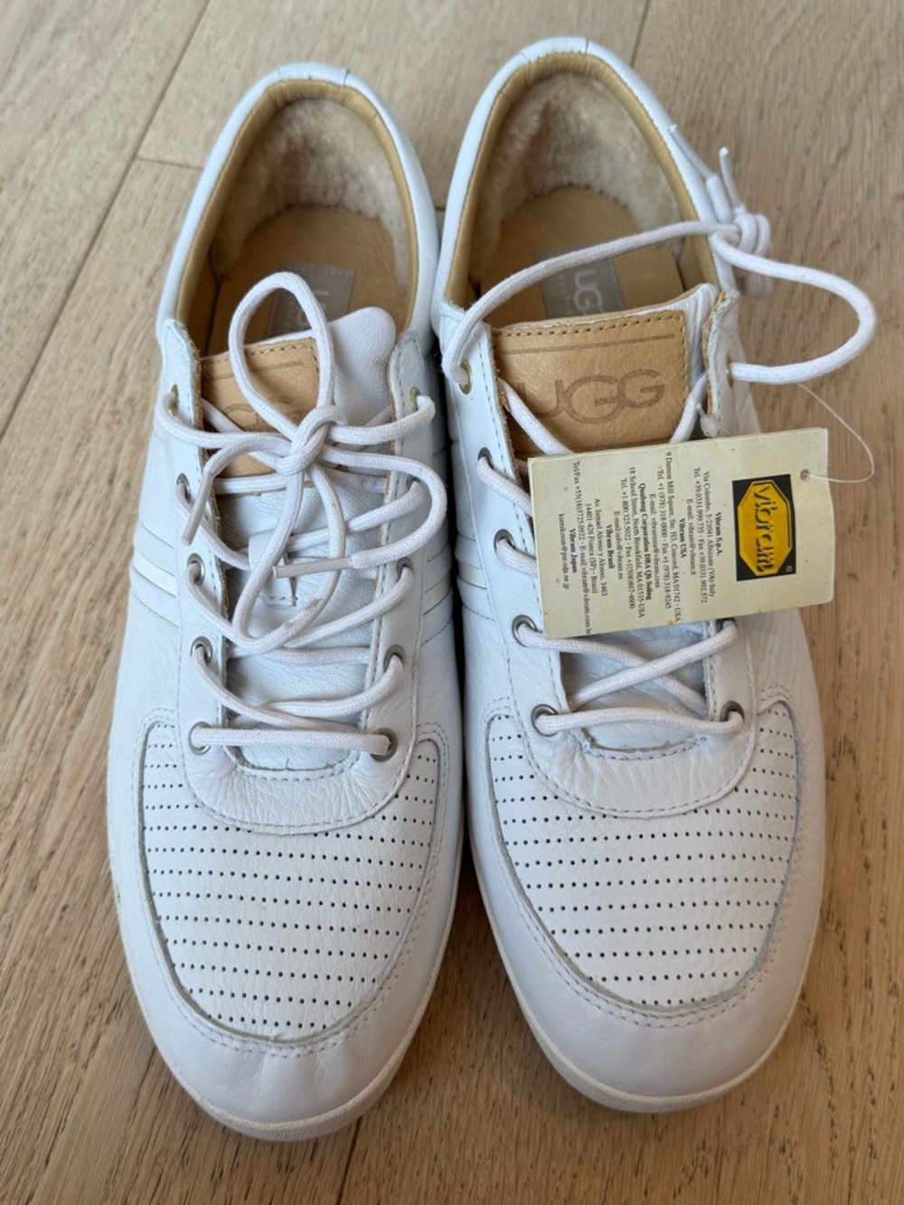 UGG Brooklin White Leather Sneakers Vibram Sole Sheepskin Lined Men’s 13